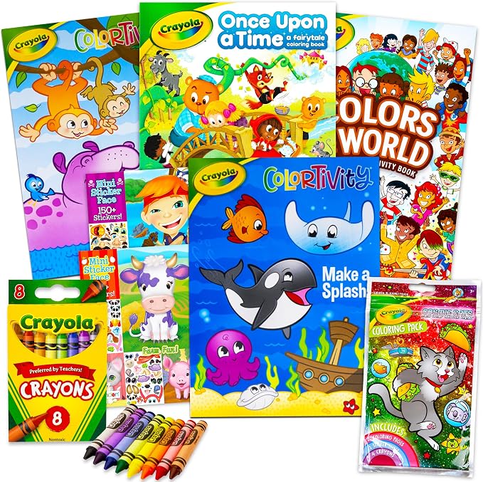 Crayola Coloring Books for Kids Learning Set Bundle - 7 Pc Animal Coloring Activity Books Learning Crayons and Stickers