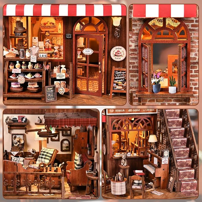 TOYQI Mini House Kit, DIY Miniature Dollhouse Book Nook Kits for Adult | 3D Wooden Puzzle Booknook with LED Light, Diorama Building Home Decor Gifts for Family Lovers