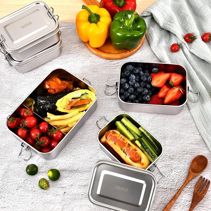 4 PCS Stainless Steel Bento Box 550ml, Metal Lunch Box Food Containers, Steel Lunch Container for Home, Work, Camping
