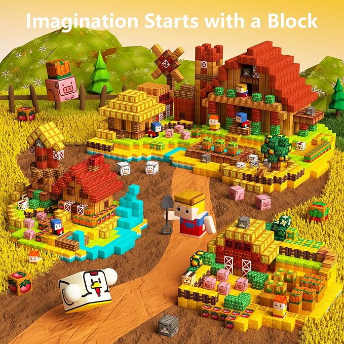 idoot 100PCS Magnetic Building Blocks Set, Farm Themed Kids Magnetic Blocks STEM Toys, Montessori Education for Boys and Girls, Christmas and Birthday Gifts for 3 4 5 6 7 8 9 10 11 12 Years Old