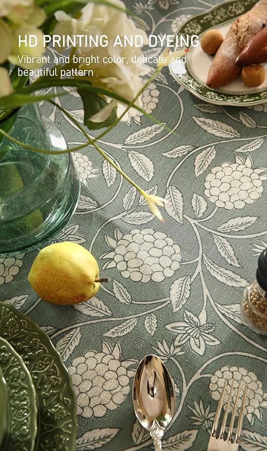 ISAENNE Designer Grayish Green Linen Rectangular Tablecloth,Floral Stain Resistant Table Cloth,Fall Vintage Decor Tablecloths for Dining Thanksgiving Kitchen Party,55"*79"-Andrew A