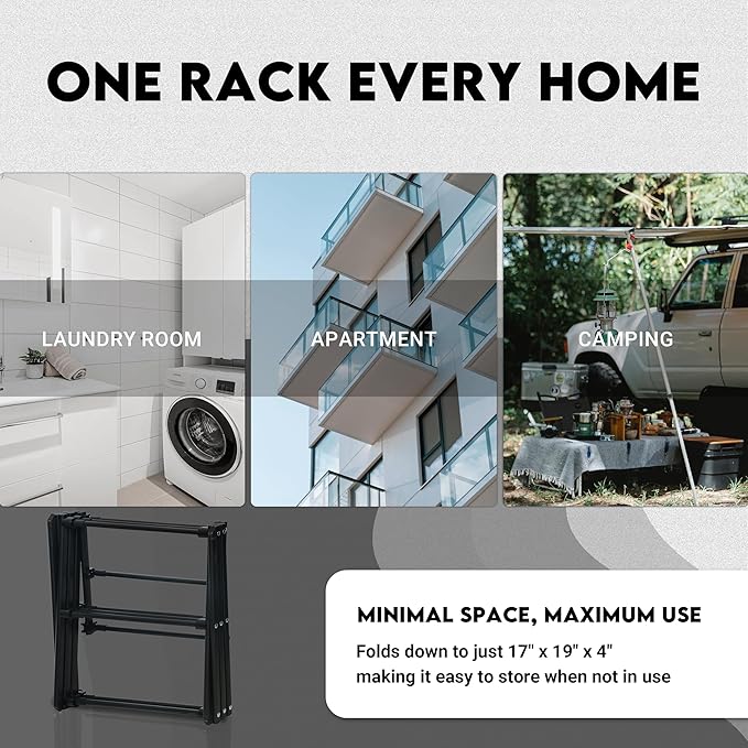 Clothes Drying Rack | Foldable Drying Rack Clothing for Laundry | Small Collapsible Portable Dryers for Laundry | Use for Indoor & Outdoor | Black 37.5"x29"x12"