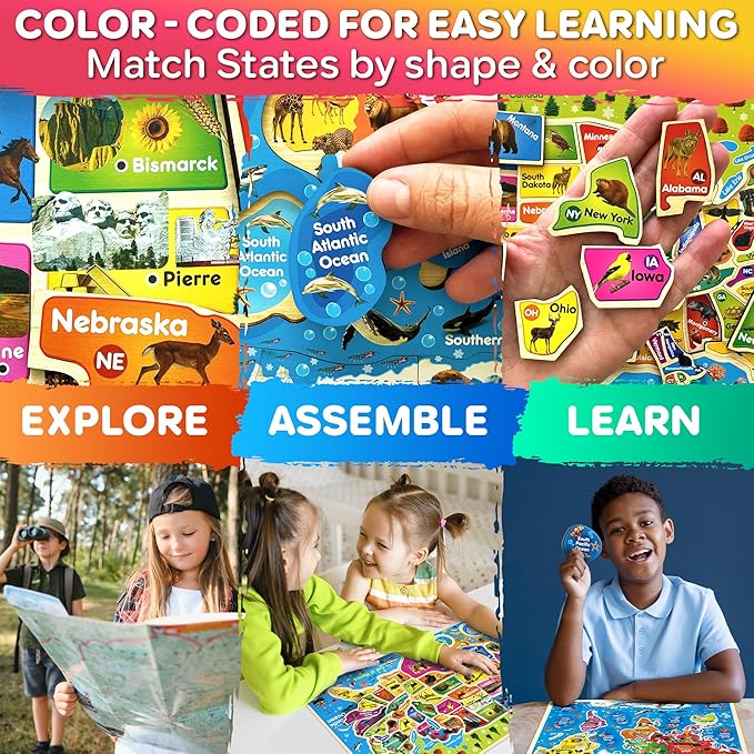 QUOKKA Wooden Puzzles for Kids Ages 4-6 - 2 Realistic USA and World Map Puzzles for Kids Ages 3-5 - Montessori Wood Educational Toys for Toddlers 2-4 Years Old - Geography Learning Games for 6-8 yo