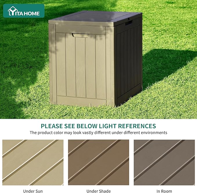 YITAHOME 30 Gallon Deck Box Outdoor Storage Box, Waterproof Resin Package Delivery and Storage Box with Lockable Lid for Patio Furniture Cushions, Pool Accessories, Garden Tools, Brown