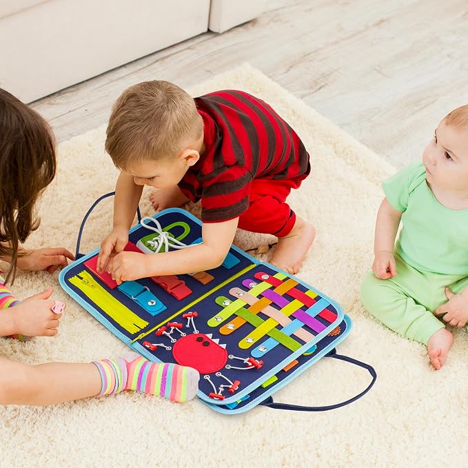 Busy Book for Toddlers - Montessori Busy Board with Sensory Activities for Learning Fine Motor Skills, Travel Toys for Toddlers for Airplane, Car. for Boys and Girls.