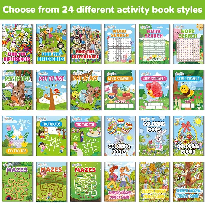 96 PCS Summer Mini Activity Books Kids Coloring Books Party Favors Bulk Challenging Game Include Maze Dot to Dot Word Search Word Scramble for Age 4-12 Goodie Bags Stuffers Easter Spring Supplies
