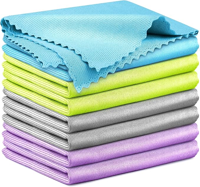 Microfiber Cleaning Cloth Glass Window Stainless Steel Mirror Polishling Rags Eyeglass Windshield Household Nano Sparkle Cloth Lint Free Cloth Cleaning Supplies Shiny Wipes, Pack of 8, 16" x 12"