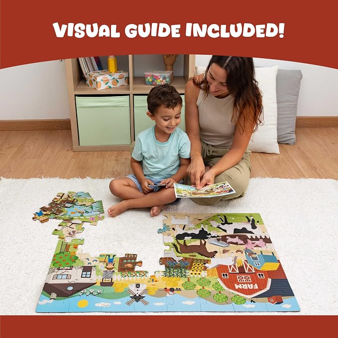 BONNYCO Giant Floor Puzzles for Kids of Farm Animals with 48 Large Pieces. Jumbo Puzzle 36.2 x 24.4 in, Gifts for Boys and Girls, Educational Kids Toys Ages 2-8