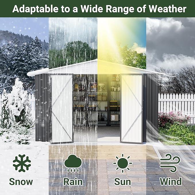 10x12 FT Outdoor Storage Shed, Metal Garden Shed with Updated Frame Structure and Lockable Doors, Heavy Duty Weatherproof Tool Sheds for Backyard Garden Patio Lawn, White