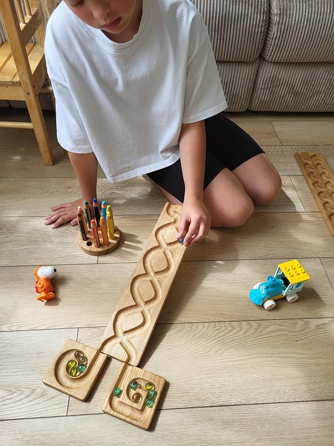 Wooden Marble Run Track – Montessori STEM Toy for Kids – Race Machine & Maze Board – Educational Wooden Roller Track Game – Whirlpool Marble Run Gift for Children
