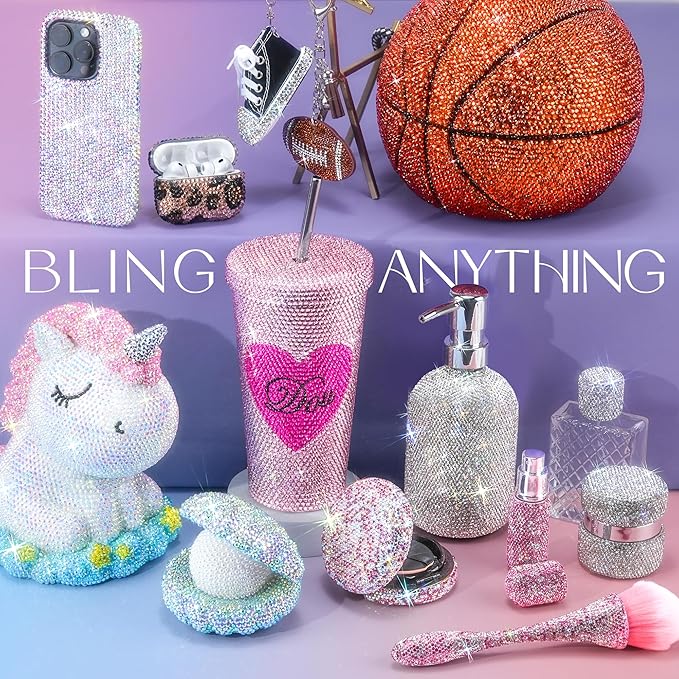 32000 Pcs Resin Jelly Rhinestones Kit, Black 2/3/4/5/6mm Flatback Rhinestones with 3 Pcs B7000 Jewelry Glue & Tools, All-in-One Bedazzling Kit for DIY Arts & Crafts Gifts