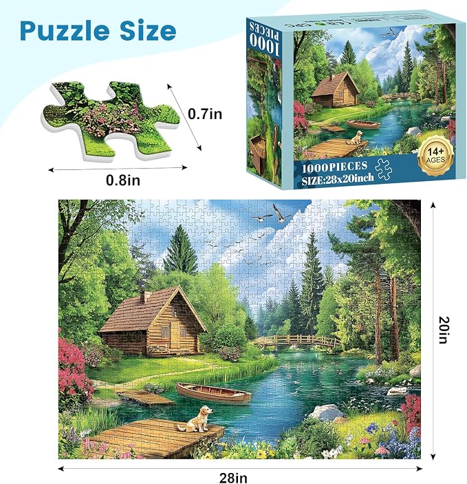 1000 Piece Puzzles for Adults, Spring and Summer Landscape Jigsaw Puzzle, Wooden House and Dog Jigsaw Puzzles 1000 Pieces, Challenging Game Home Decor Birthday Party Gift Toy for Adults Kids Seniors