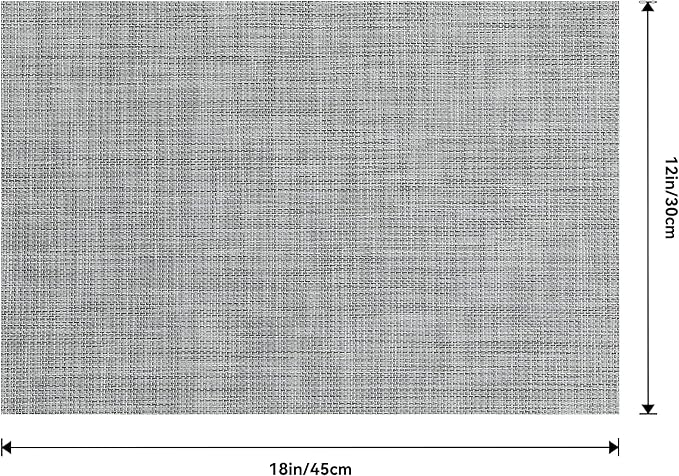 Leetaltree Linen Grey Placemats Set of 12 - Heat Resistant Non-Slip Place mats for Dining Table, Washable Durable PVC Vinyl Woven Table Mats（Linen Grey, 12）