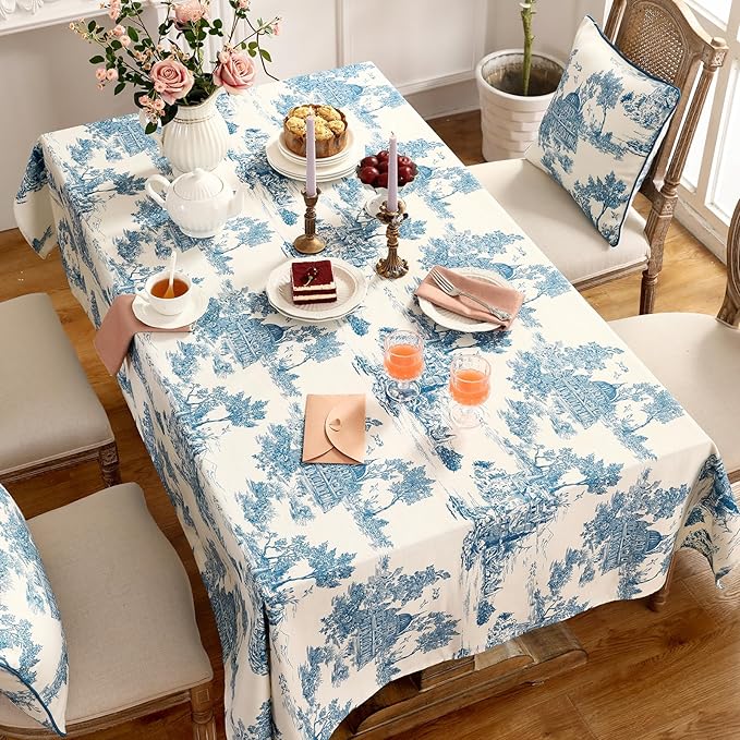 patdrea Designer Square Cyan Tablecloth,Vintage Linen with Ancient Castle and Manor Pattern Tablecloths,Table Cover Cloth Decor for Kitchen Dining Christmas,Thanksgiving,67"x67"-Lucerne a
