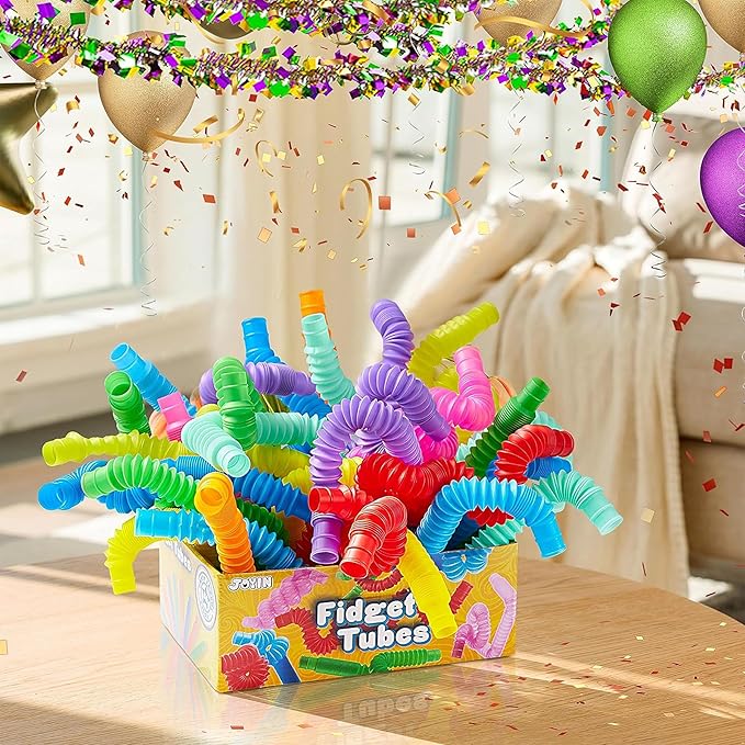 JOYIN 18 Pack Pop Tubes, Sensory Toys (Small) Fidget Toys Party Favors - 9 Colors, Creativity Learning & Fun for Kids - Perfect for Prizes Goodie Bags, Classroom School Reward