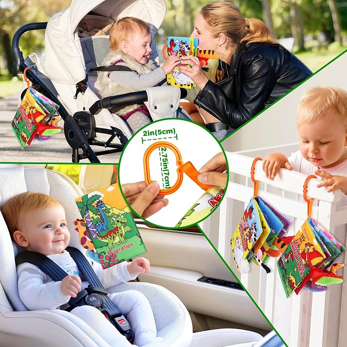 Vanmor 2 PCS Crinkle Baby Books 0-6 Months, Sensory Touch Feel Busy Soft Activity Book for Infants, Dinosaur & Farm Travel Toys, Newborn Must Haves Shower Gifts for Baby Boy Girl