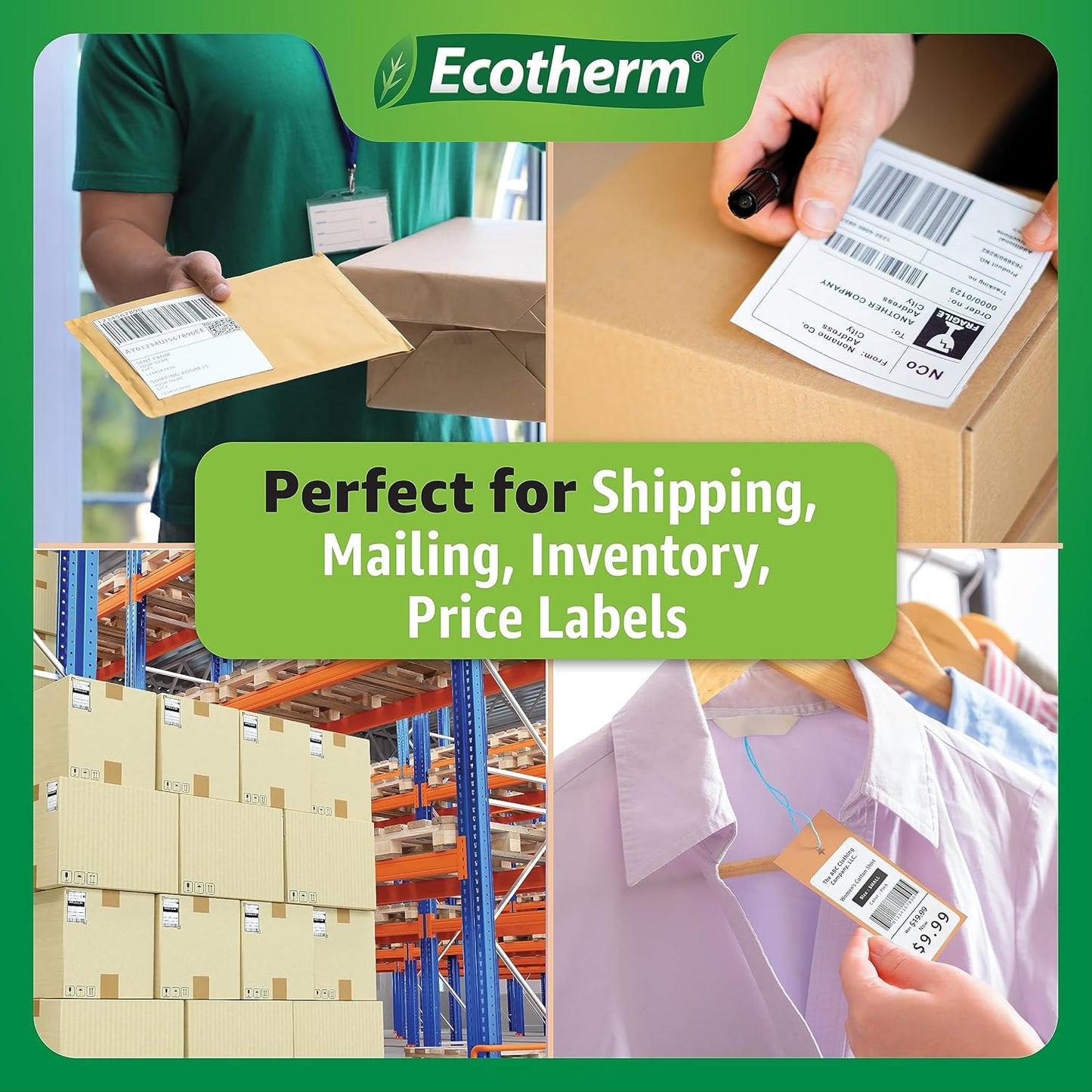 4" x 2" Mobile Printer Labels | 25 Rolls | 7500 Labels | fits Zebra ZQ630, QL420, and QLn420 Printers | Black Mark On Liner | .75" Core Rolls | by Ecotherm