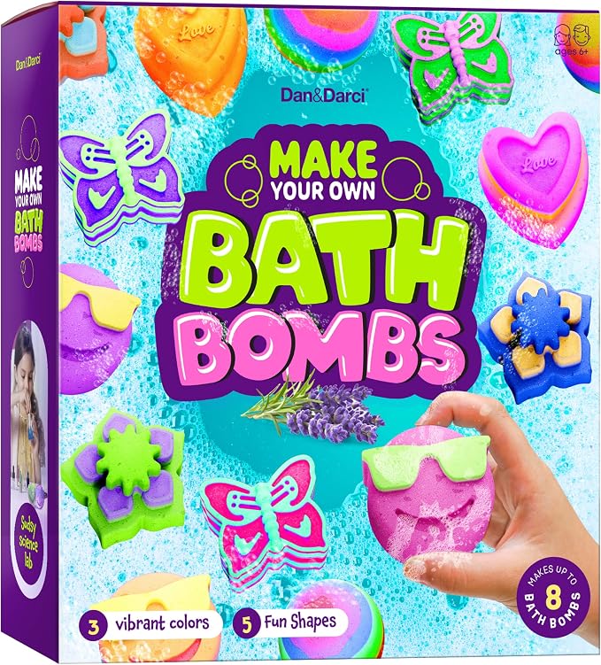 Dan&Darci Bath Bomb Making Kit for Kids - Kid Crafts Science Project - Gifts for Girls and Boys - Craft Activity Gift for Age 6, 7, 8, 9, 10, 11 & 12 Year Old Girl - Makes 10 Baths Bombs Fizzies