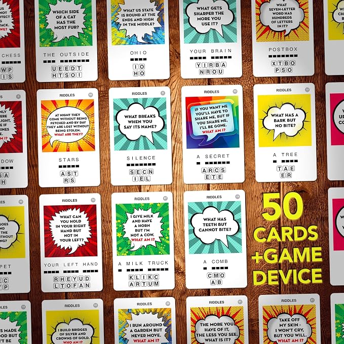 100 PICS Riddles Travel Game - Guess 100 Riddles | Flash Cards with Slide Reveal Case | Card Game, Gift, Stocking Stuffer | Fun for Kids and Adults | Ages 6+