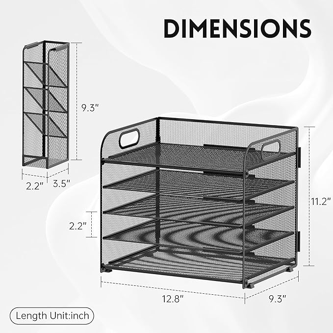 SUPEASY 2 Pack 5 Tier Desk Organizer with Handle & Removable Pen Holders, Mesh Paper/File Organizer for Desk Office Supplies,Black