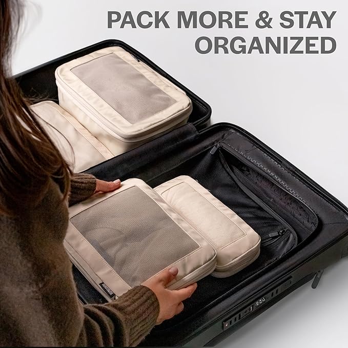 Aerotrunk Compression Packing Cubes for Travel - Luggage Organizer Bags - Double Zipper Packing Cubes for Suitcases (4-Pack, Black)