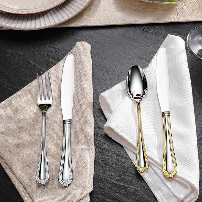KEAWELL Pearl Edge 8-Piece Premium Fork Set, 18/10 Stainless Steel, Fine Silverware with Mirror Finish, Dishwasher Safe (8, 8" Dinner Forks)