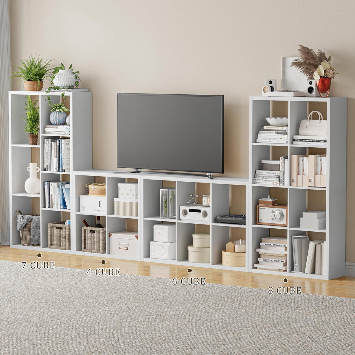 Cube Storage Organizer Bookcase, Decorative 11 inch Open Back Cubical Shelf with Thickened Border, Display Bookshelf for Living Room, Home Office, Sturdy Room (White, 6 Cube)