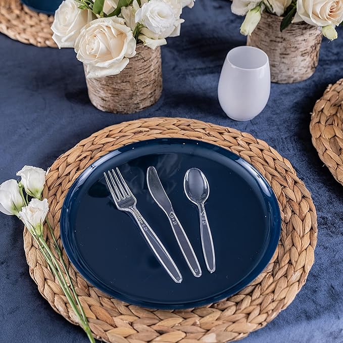 Party Bargains Disposable Cutlery set, Color: Clear Sapphire, Count: 720 Pcs: 120 Knives, 240 Spoons, 360 Forks