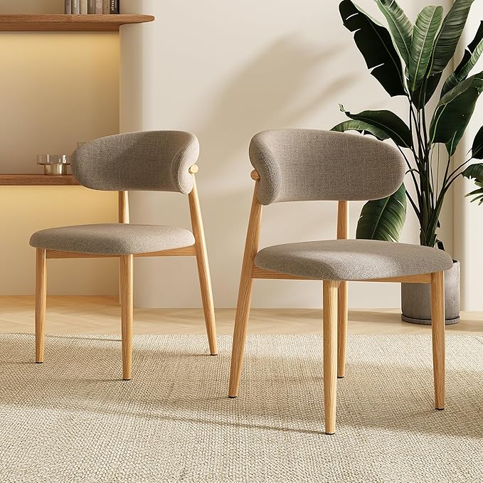 Dining Chairs Set of 2 for Kitchen Dining Table Mid Century Modern Farmhouse Upholstered Linen Dining Room Chairs with Metal Legs, Original Khaki