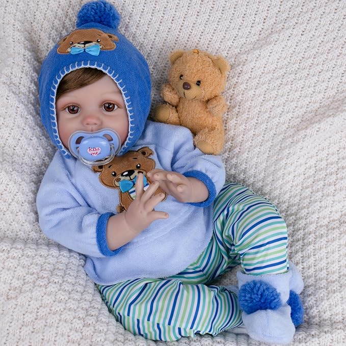 Milidool Lifelike Reborn Baby Dolls -22 Inch Realistic Newborn Soft Body Boy Baby Doll Real Life Baby Dolls with Gift Box Complete Accessories Kids Age 3+ Gifts, Pretend Play, Collection