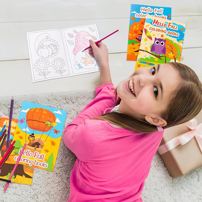 90shine 144PCS Fall Coloring Books for Kids, Thanksgiving Party Favors in Bulk Goodie Bag Stuffers Ages 3-5 4-8