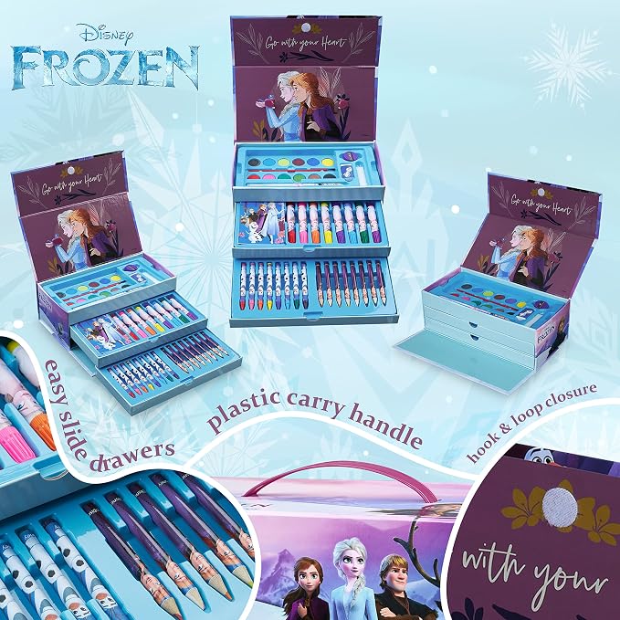 Disney Colored Pencils Art Supplies Kids Set Coloring Stationery Girls Drawing Pencils Supplies Travel Case with Crayons Arts and Crafts for Kids 4-12 (Multicolor Frozen)