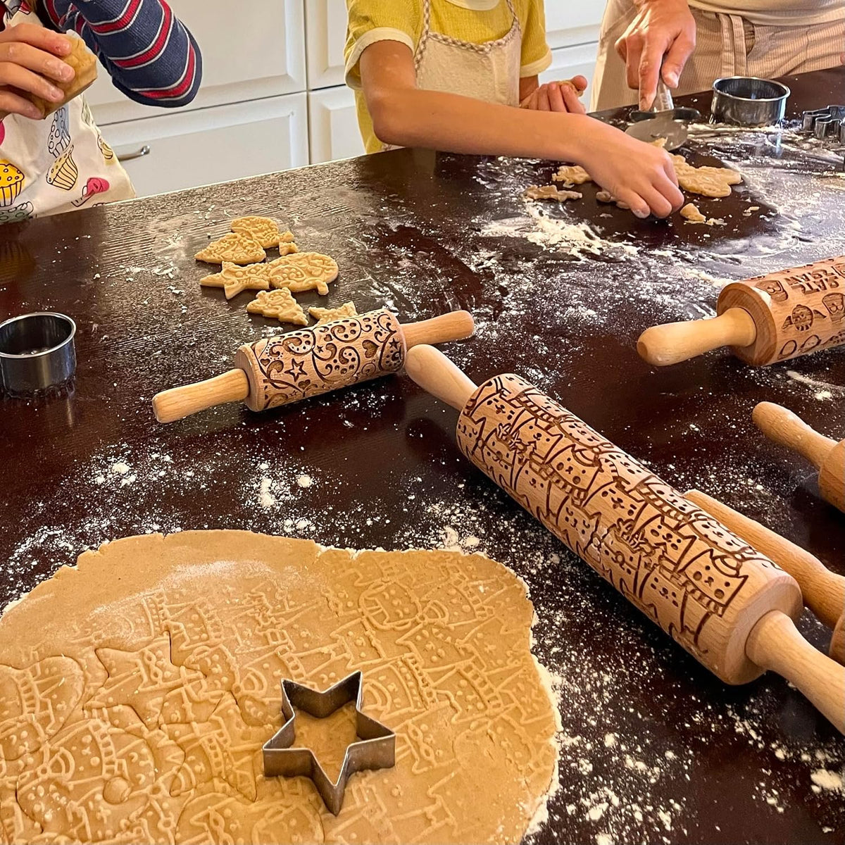 JUNGLE embossing rolling pin with Tropical Pattern. Dough roller for embossed cookies and Pottery by Algis Crafts