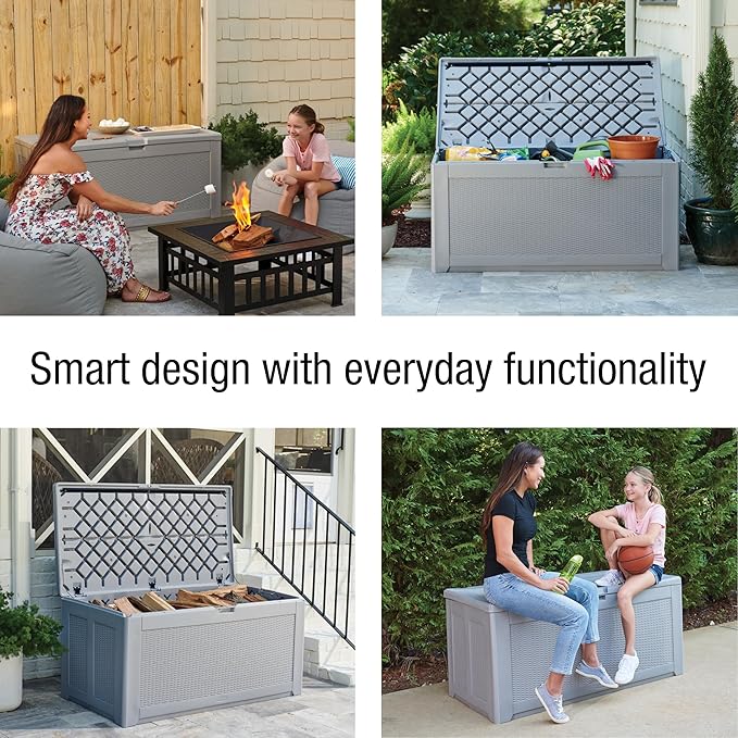 Rubbermaid Extra Large Resin Outdoor Storage Deck Box (134 Gal), Weather Resistant, Gray, Deck Organization for Home/Backyard/Pool Chemicals/Toys/Garden Tools/Porch/Patio Cushions