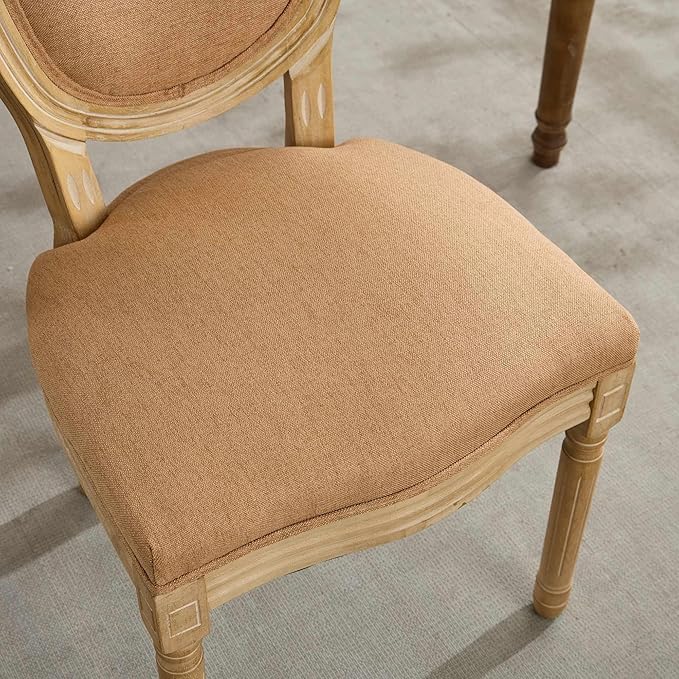 French Country Dining Chairs Set of 6,Farmhouse Upholstered Dining Room Chairs with Round Back and Solid Leg,Fabric Kitchen Side Chairs for Kitchen/Bedroom/Dining Room,Tan