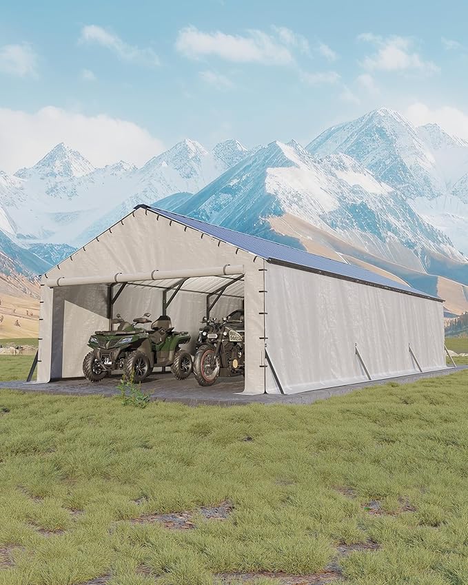 GarveeLife 20'X30'x12' Metal Carport for Multiple Vehicles, Enclosed Car Ports, Vertical Roof Design, for All-Weather, for Full-Size Pickup Trucks, Boats, and Tractors