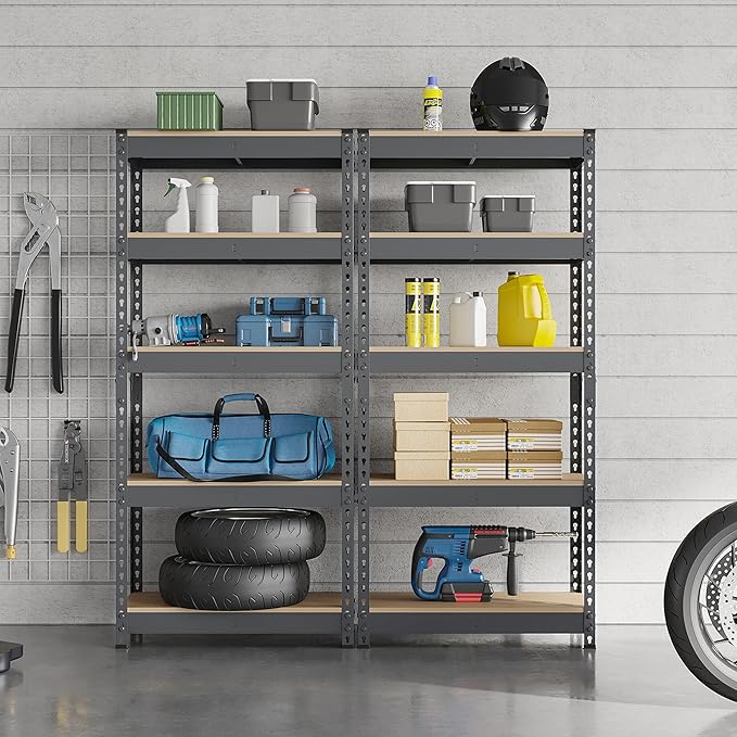 Topeakmart 5-Tier Utility Shelves, Metal Storage Shelves, Adjustable Shelving Units, Boltless Assembly, Garage Shelves Shed Shelving for Warehouse Garage Shed Basement- Dark Gray, 27.5 x 12x 60 Inch