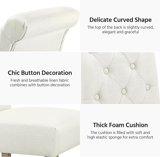 Yaheetech Dining Chairs Set of 2 Fabric Upholstered Dining Room Chairs with Button Tufted High Back and Solid Wood Legs for Kitchen/Living Room/Restaurant, Modern Style, Beige