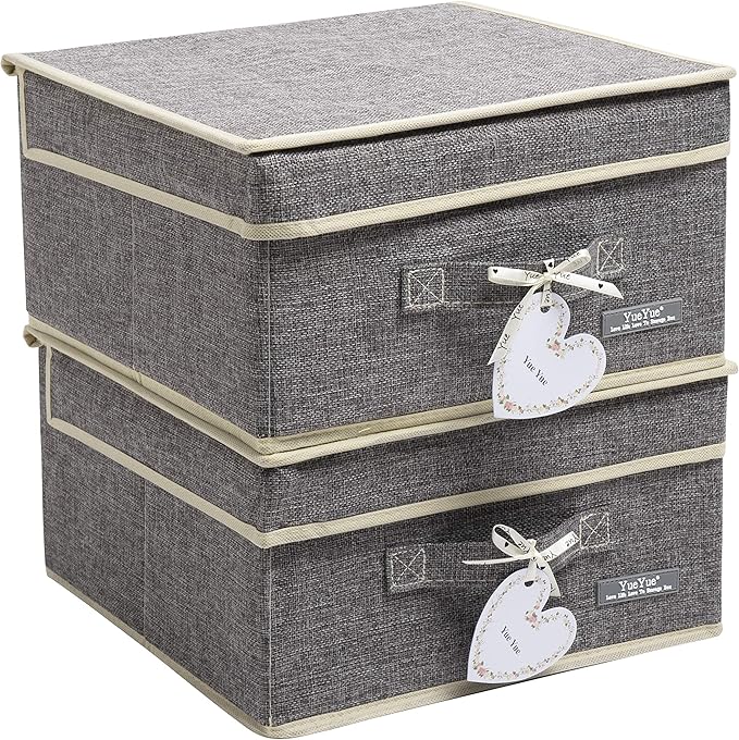 YueYue Cloth Foldable Fabric Bins Box Storage - 2 Pack 12.4 X 12 X 6.7 Inch Storage Bins With Lids Organizer Basket Gray - Bins Storage Shelves Closet Boxes Pack Collapsible