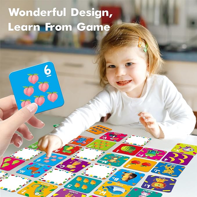 Hebayy 72 PCS Memory Matching Game, Alphabet & Numbers Matching Cards for Toddlers 36 Pairs Memory Cards for Preschool 4 5 6 Years Old