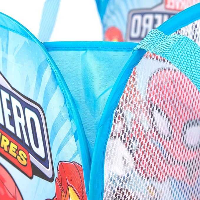 Jay Franco Marvel Super Hero Adventures Pop Up Hamper - Mesh Laundry Basket/Bag with Durable Handles - Features Spiderman, Iron Man, Captain America & Thor (Official Marvel Product)