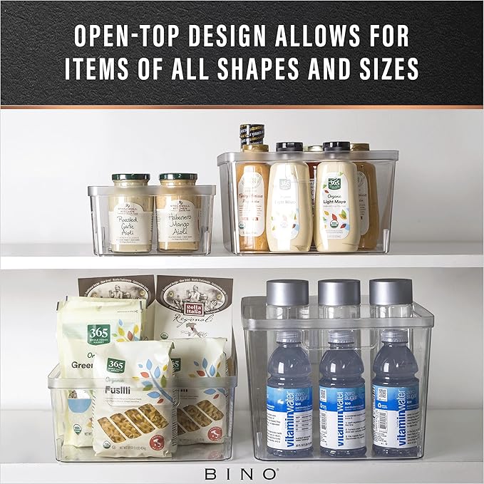 BINO | Plastic Storage Bins, Square - 3 Pack | THE LUCID COLLECTION | Multi-Use Bins | Built-In Handles | BPA-Free | Clear Containers | Fridge Organizer | Pantry & Home Organization