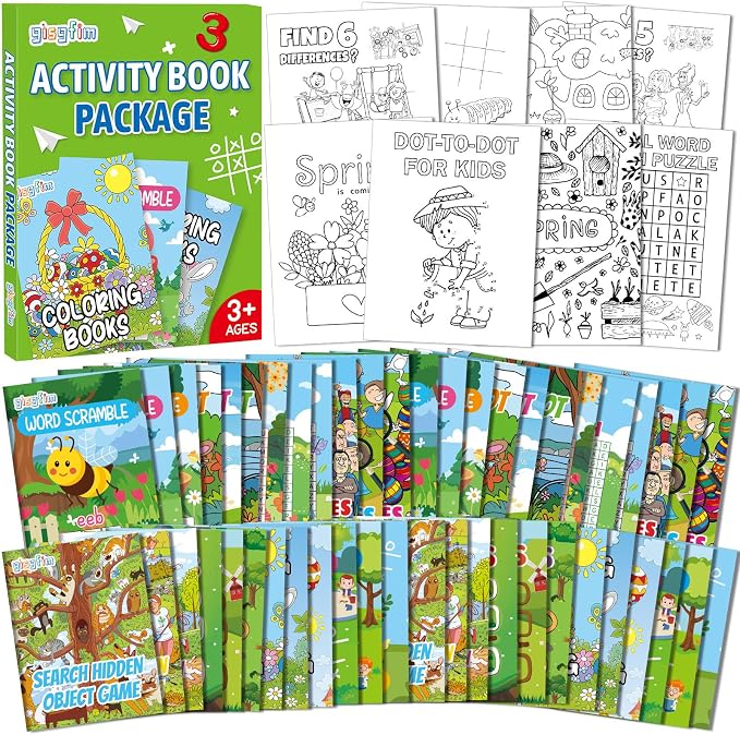 48 PCS Summer Mini Activity Books Kids Coloring Books Party Favors Bulk Challenging Game Include Maze Dot to Dot Word Search Word Scramble for Age 4-12 Goodie Bags Stuffers Easter Spring Supplies