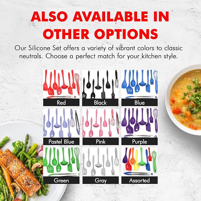 Chef Craft - Premium Silicone Kitchen Tools and Utensils Set, Non-Scratch, Withstands Temperatures up to 450°F, BPA-Free, 9 Piece Cooking Utensils Set, Pink