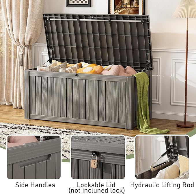 Oudoor Storage Deck Boxes Waterproof, Waterproof and UV Resistant Outdoor Storage Box Lockable Lid for Delivery Box, Indoor, Garden Tools, Pool Supplies, Patio (Grey, 150 Gallon)