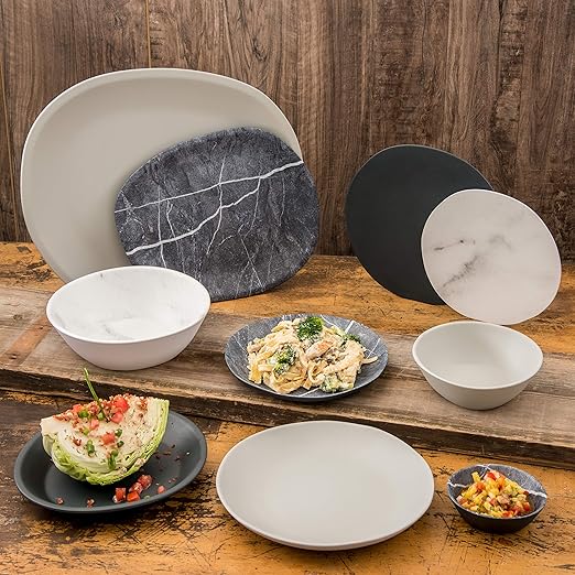 Carlisle FoodService Products Ridge Reusable Plastic Bowl for Home and Restaurant, Melamine, 52 Ounces, Cement, (Pack of 12)
