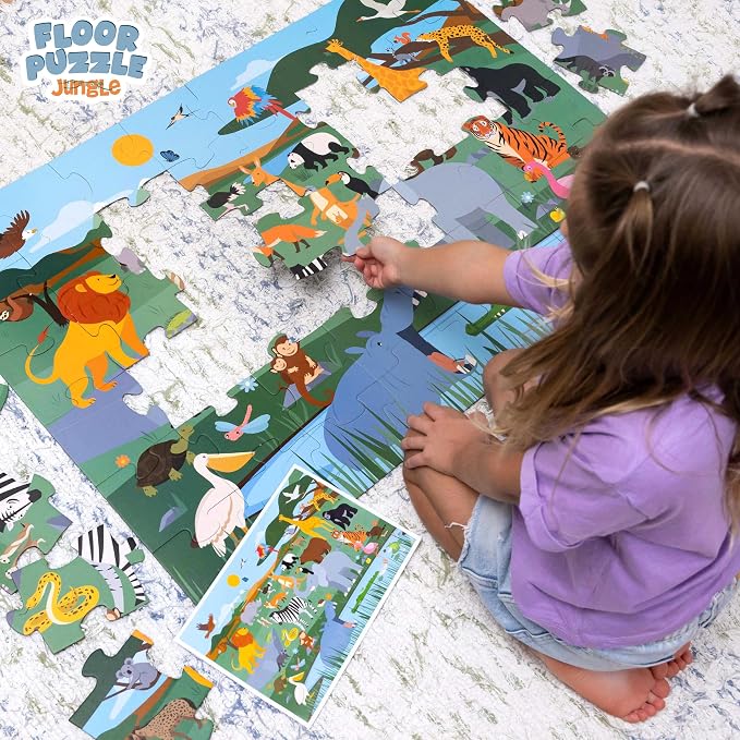 BONNYCO Giant Floor Puzzles for Kids of Jungle Animals with 48 Large Pieces. Safari Jumbo Puzzle 36.2 x 24.4 in, Gifts for Boys and Girls, Educational Kids Toys Ages 2-8