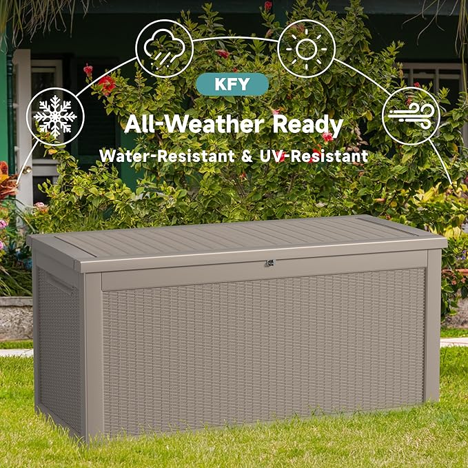 260 Gallon Waterproof Outdoor Storage Box, UV Resistant Resin Deck Box with Hydraulic Rod for Reinforced Stability, Perfect for Patio, Garden, and Pool, Grey