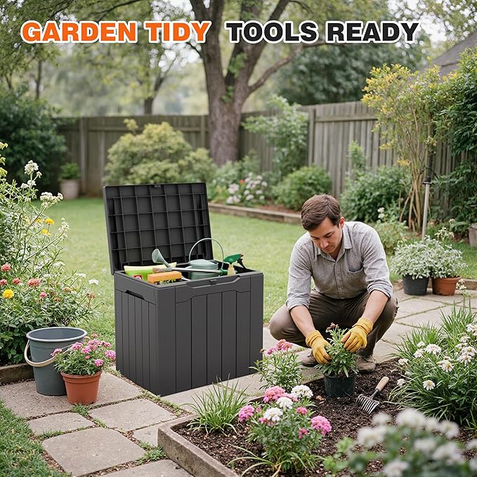 32 Gallon Deck Box Outdoor Indoor Waterproof Storage Box for Patio Furniture, Pool Accessories, Garden Tools, and Cushion Storage, Gray