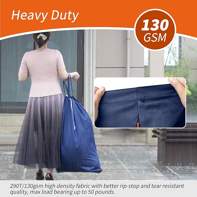 Polecasa Extra Heavy Duty Large Laundry Bag with Sturdy Handles and Drawstring Closure, 28 x 36 inches Durable Storage Bags for Basket, Hamper, College, Dorm, Travel, Navy